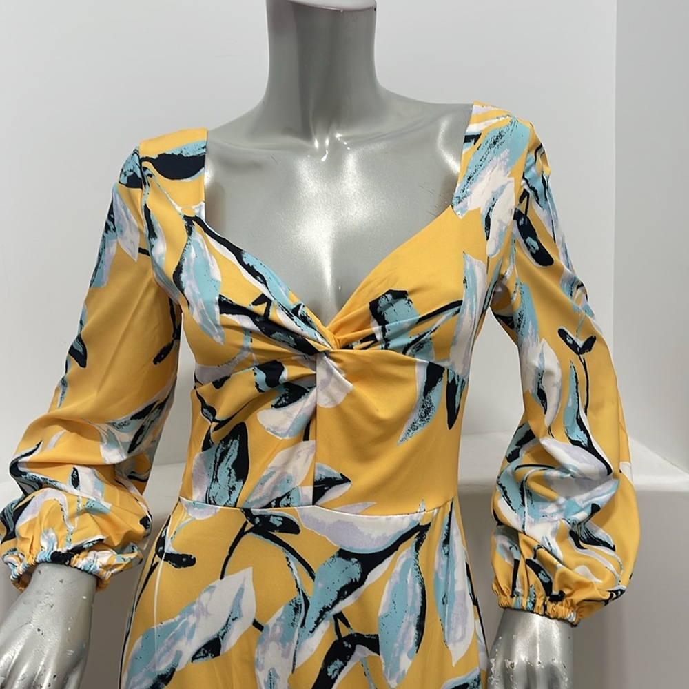 CHICWAYS Women Long Sleeve Tiered Yellow Multi Floral Maxi Dress Size Various - Picture 7 of 15